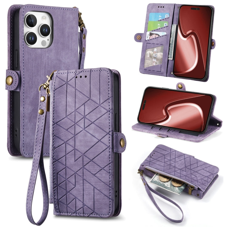 Geometric Zipper Wallet Side Buckle Leather Phone Case