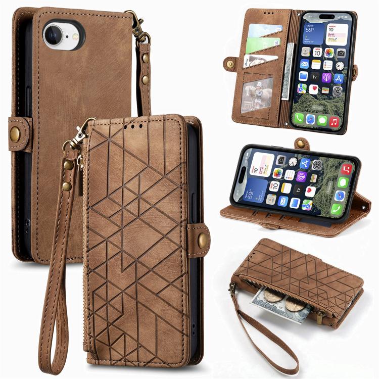 Geometric Zipper Wallet Side Buckle Leather Phone Case