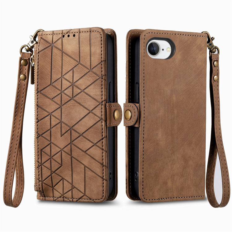 Geometric Zipper Wallet Side Buckle Leather Phone Case