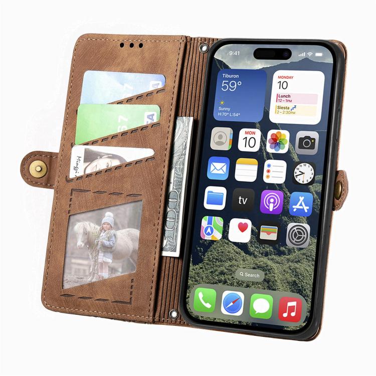 Geometric Zipper Wallet Side Buckle Leather Phone Case