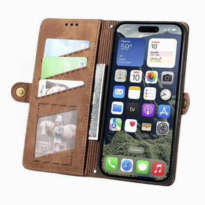 Geometric Zipper Wallet Side Buckle Leather Phone Case