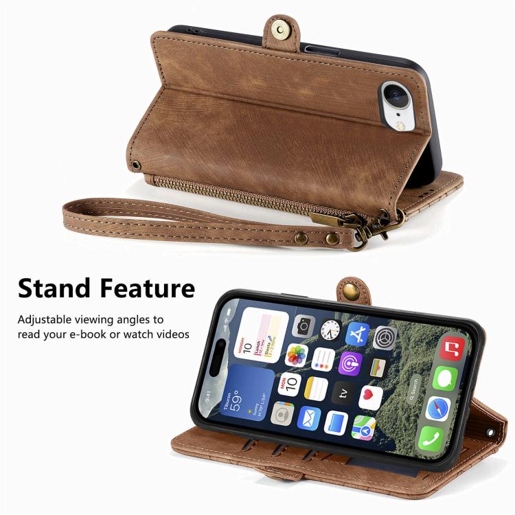 Geometric Zipper Wallet Side Buckle Leather Phone Case