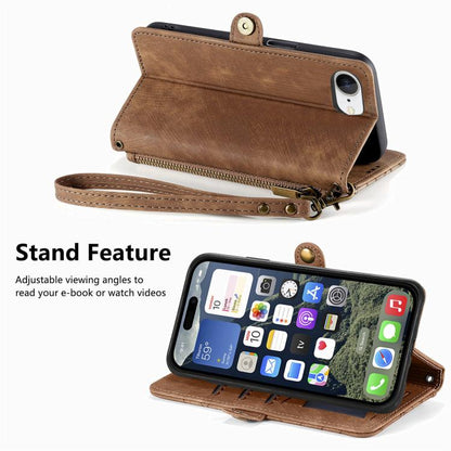 Geometric Zipper Wallet Side Buckle Leather Phone Case