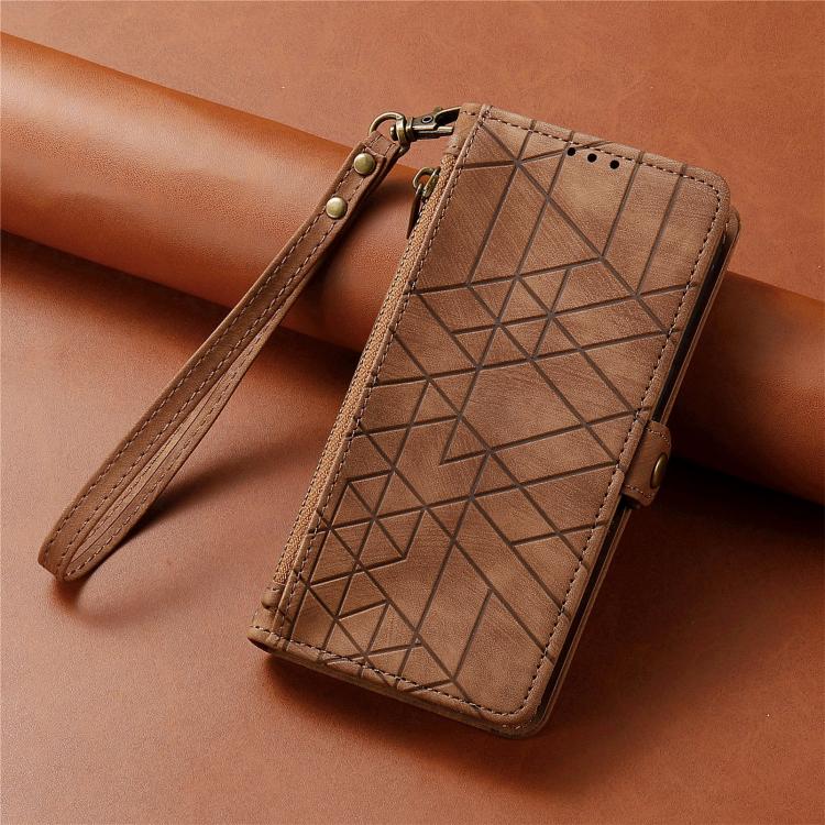 Geometric Zipper Wallet Side Buckle Leather Phone Case