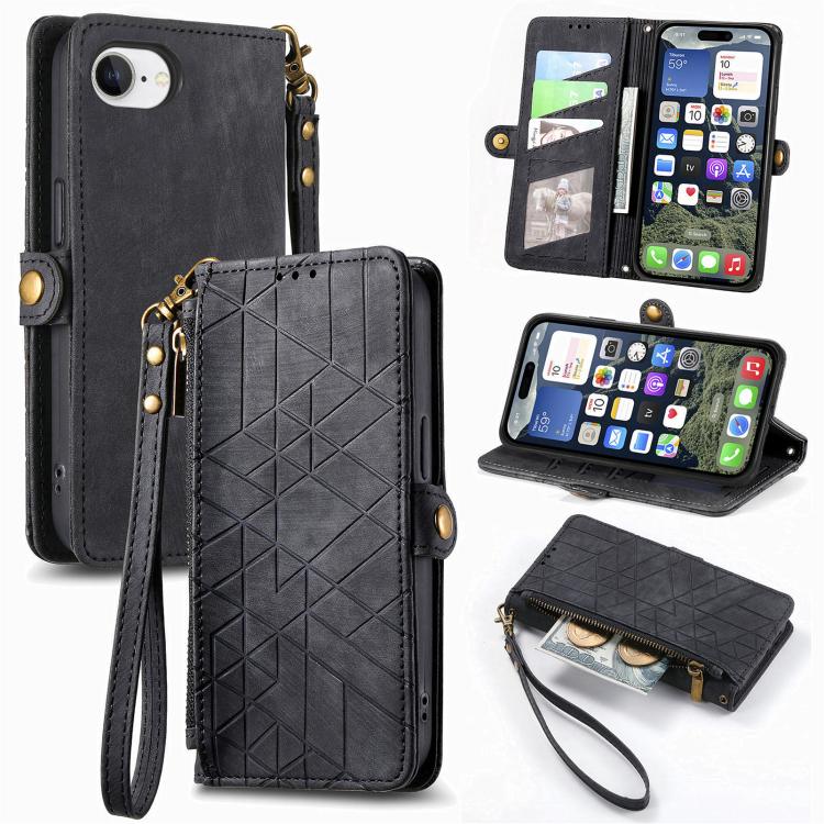 Geometric Zipper Wallet Side Buckle Leather Phone Case