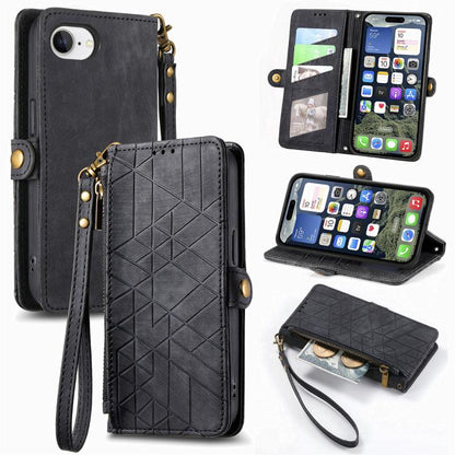 Geometric Zipper Wallet Side Buckle Leather Phone Case