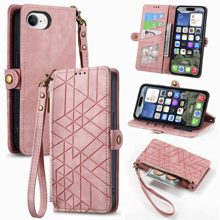 Geometric Zipper Wallet Side Buckle Leather Phone Case