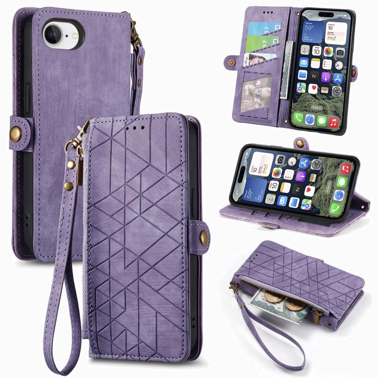 Geometric Zipper Wallet Side Buckle Leather Phone Case