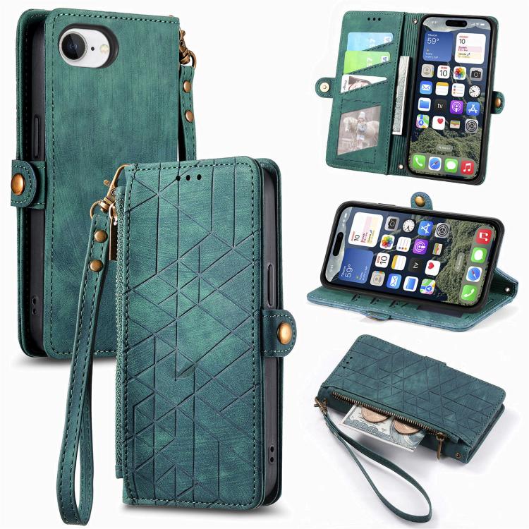 Geometric Zipper Wallet Side Buckle Leather Phone Case