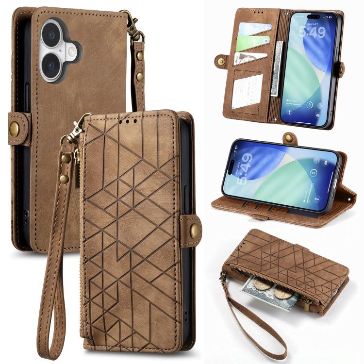 Geometric Zipper Wallet Side Buckle Leather Phone Case