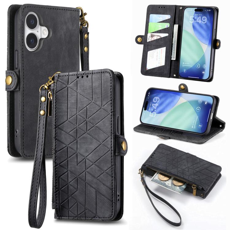 Geometric Zipper Wallet Side Buckle Leather Phone Case