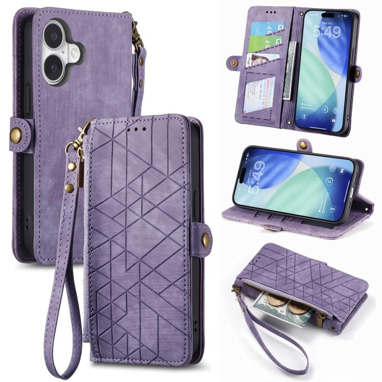 Geometric Zipper Wallet Side Buckle Leather Phone Case