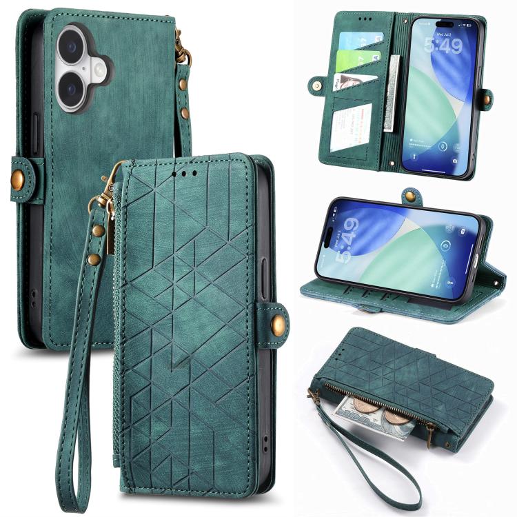 Geometric Zipper Wallet Side Buckle Leather Phone Case