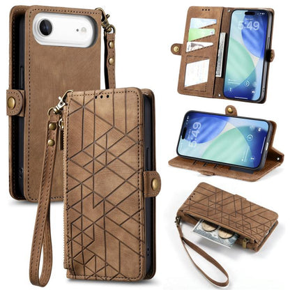 Geometric Zipper Wallet Side Buckle Leather Phone Case