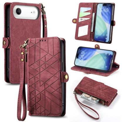 Geometric Zipper Wallet Side Buckle Leather Phone Case