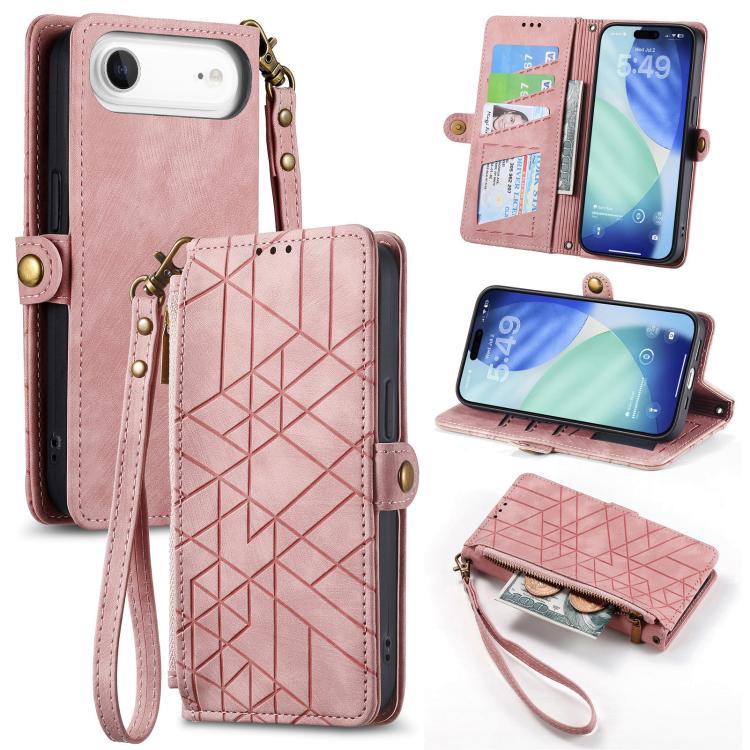 Geometric Zipper Wallet Side Buckle Leather Phone Case
