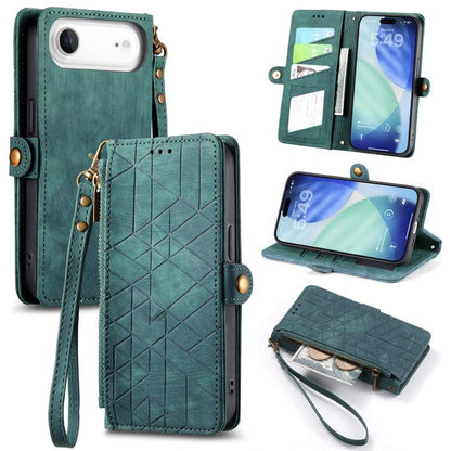 Geometric Zipper Wallet Side Buckle Leather Phone Case