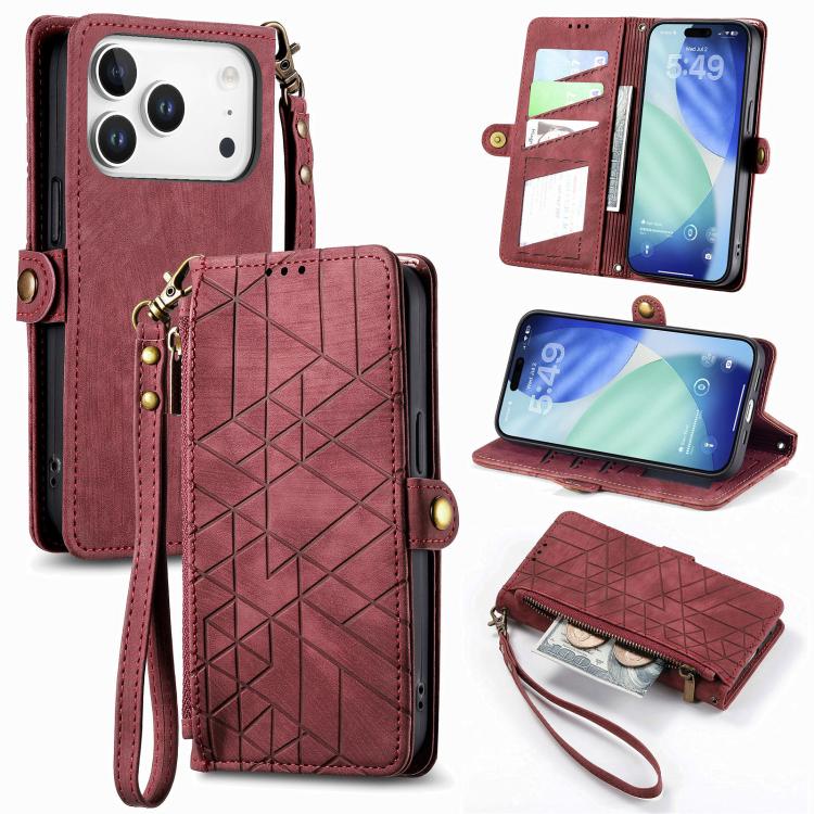 Geometric Zipper Wallet Side Buckle Leather Phone Case