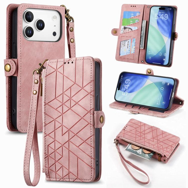 Geometric Zipper Wallet Side Buckle Leather Phone Case