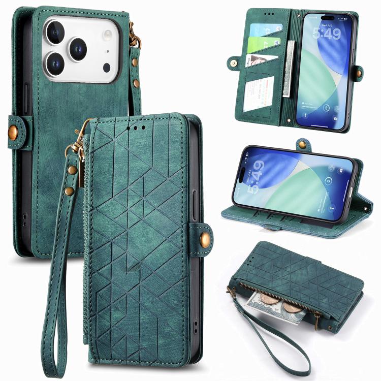 Geometric Zipper Wallet Side Buckle Leather Phone Case