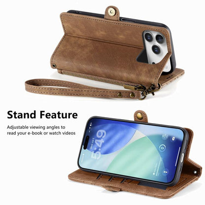 Geometric Zipper Wallet Side Buckle Leather Phone Case
