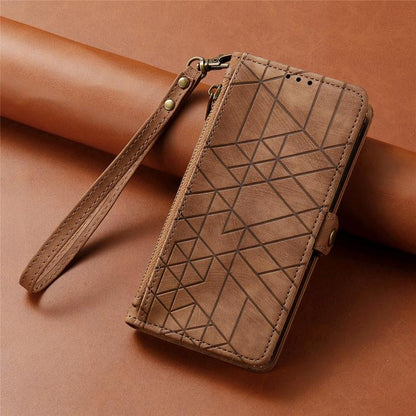 Geometric Zipper Wallet Side Buckle Leather Phone Case
