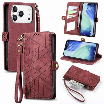 Geometric Zipper Wallet Side Buckle Leather Phone Case