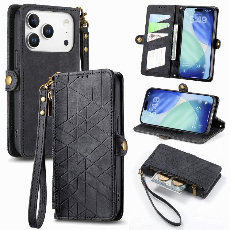 Geometric Zipper Wallet Side Buckle Leather Phone Case