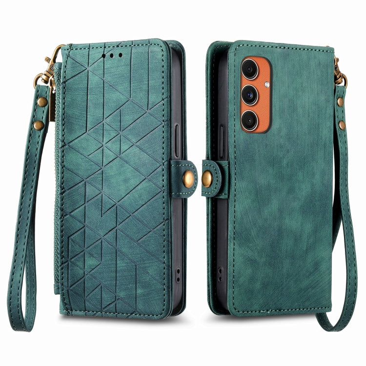 Geometric Zipper Wallet Side Buckle Leather Phone Case