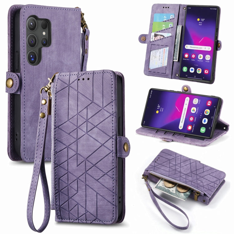 Geometric Zipper Wallet Side Buckle Leather Phone Case