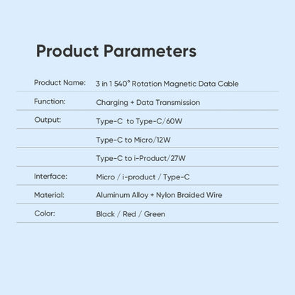 ENKAY PD60W Type-C to Type-C / 8 Pin / Micro USB Magnetic 540 Degrees Rotating Fast Charging Cabl...
