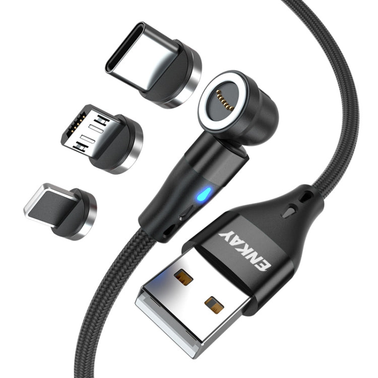 ENKAY 3 in 1 3A USB to Type-C / 8 Pin / Micro USB Magnetic 540 Degrees Rotating Fast Charging Cab...
