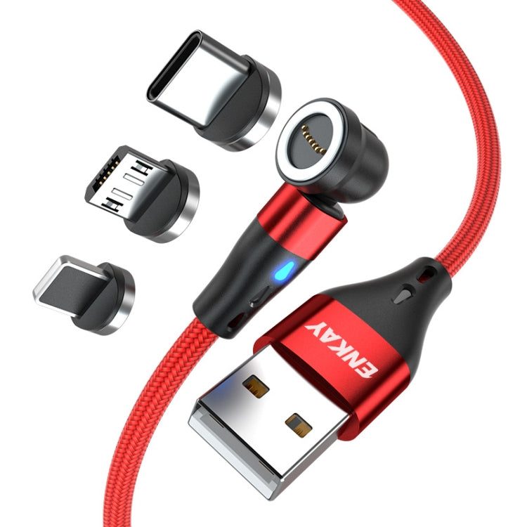 ENKAY 3 in 1 3A USB to Type-C / 8 Pin / Micro USB Magnetic 540 Degrees Rotating Fast Charging Cab...