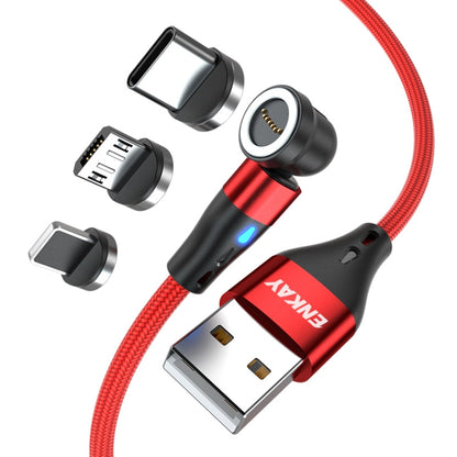 ENKAY 3 in 1 3A USB to Type-C / 8 Pin / Micro USB Magnetic 540 Degrees Rotating Fast Charging Cab...