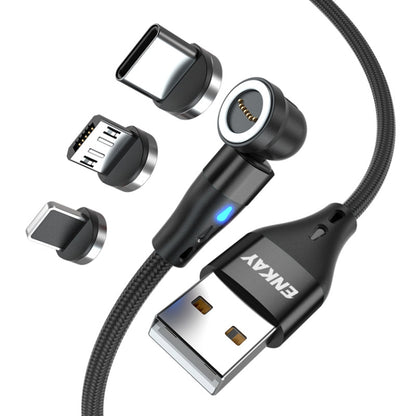ENKAY 3 in 1 3A USB to Type-C / 8 Pin / Micro USB Magnetic 540 Degrees Rotating Fast Charging Cab...