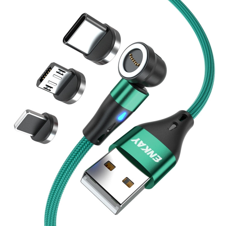 ENKAY 3 in 1 3A USB to Type-C / 8 Pin / Micro USB Magnetic 540 Degrees Rotating Fast Charging Cab...