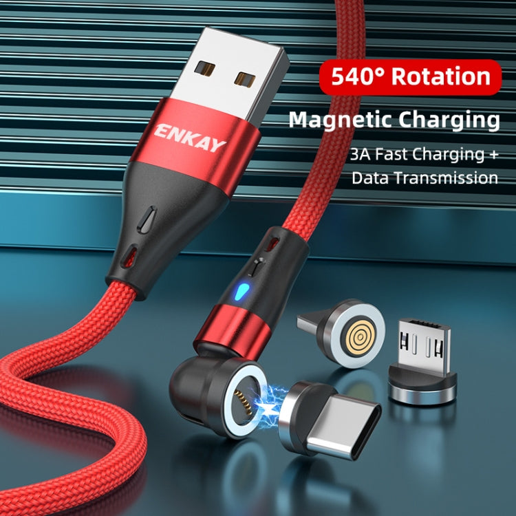 ENKAY 3 in 1 3A USB to Type-C / 8 Pin / Micro USB Magnetic 540 Degrees Rotating Fast Charging Cab...