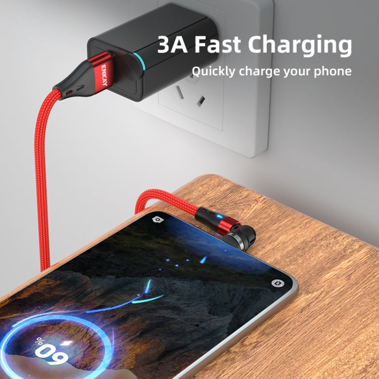ENKAY 3 in 1 3A USB to Type-C / 8 Pin / Micro USB Magnetic 540 Degrees Rotating Fast Charging Cab...