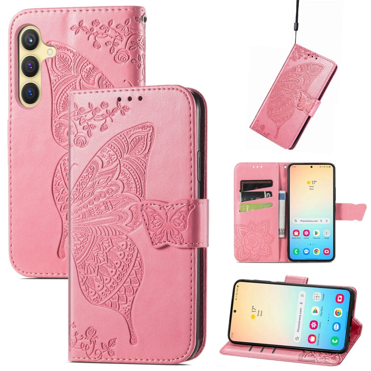 Butterfly Love Flower Embossed Leather Phone Case, For Samsung Galaxy A36, For Samsung Galaxy S25...