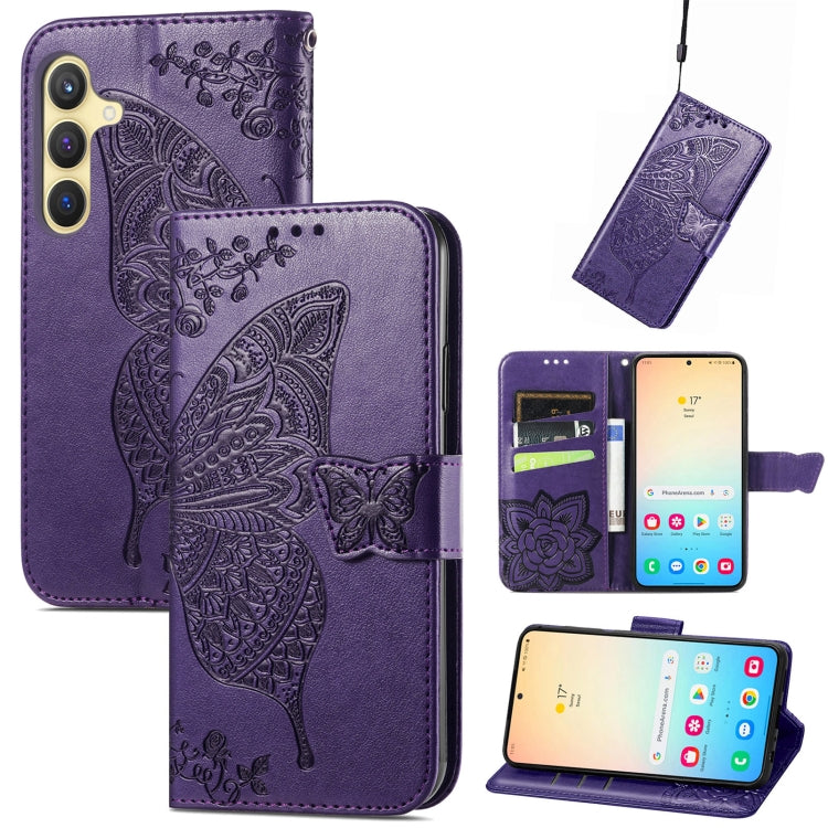 Butterfly Love Flower Embossed Leather Phone Case, For Samsung Galaxy A36, For Samsung Galaxy S25...