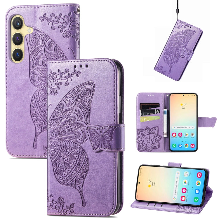 Butterfly Love Flower Embossed Leather Phone Case, For Samsung Galaxy A36, For Samsung Galaxy S25...