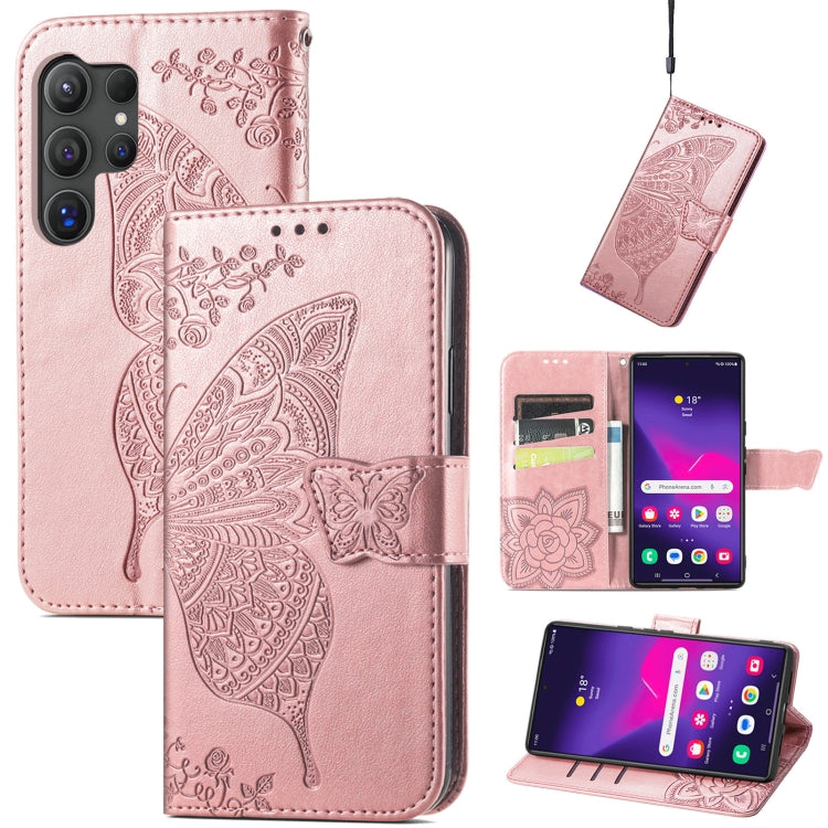 Butterfly Love Flower Embossed Leather Phone Case, For Samsung Galaxy A36, For Samsung Galaxy S25...