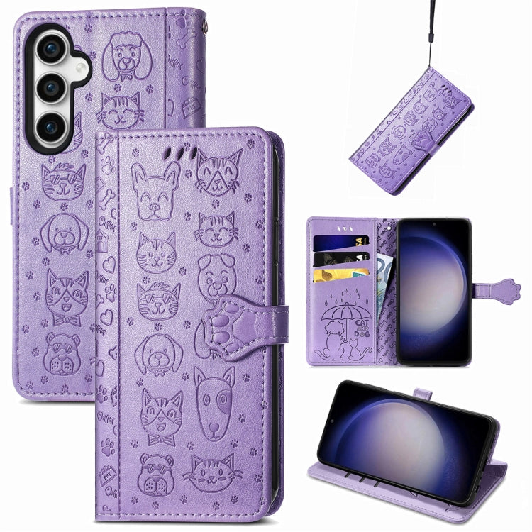 Cat and Dog Embossed Leather Phone Case, For Samsung Galaxy A15, For Samsung Galaxy A05s���������...
