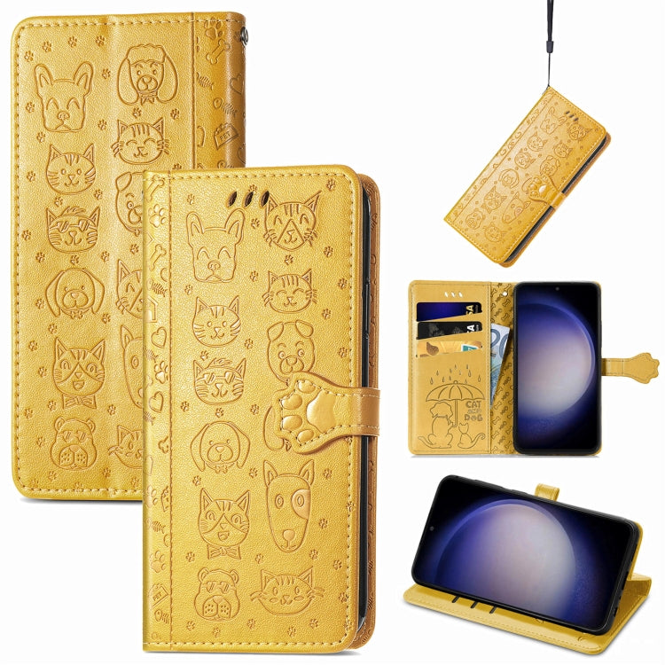 Cat and Dog Embossed Leather Phone Case, For Samsung Galaxy A15, For Samsung Galaxy A05s���������...