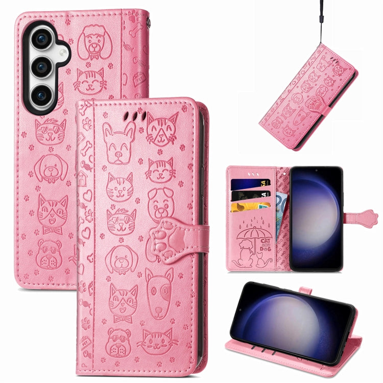 Cat and Dog Embossed Leather Phone Case, For Samsung Galaxy A15, For Samsung Galaxy A05s���������...