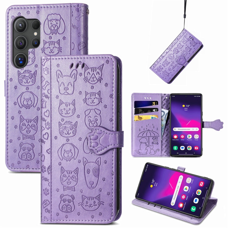 Cat and Dog Embossed Leather Phone Case, For Samsung Galaxy S25 5G, For Samsung Galaxy S25+ 5G���...