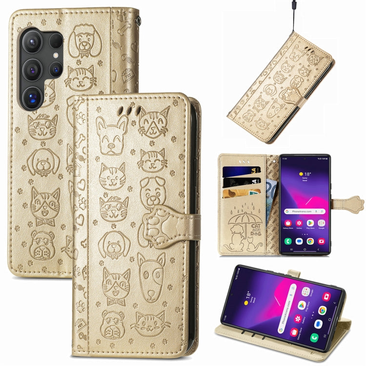 Cat and Dog Embossed Leather Phone Case, For Samsung Galaxy S25 5G, For Samsung Galaxy S25+ 5G���...