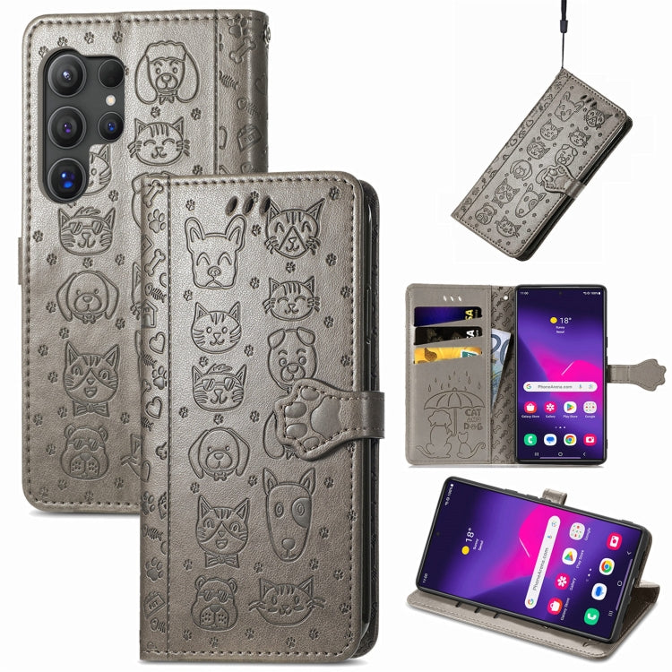 Cat and Dog Embossed Leather Phone Case, For Samsung Galaxy S25 5G, For Samsung Galaxy S25+ 5G���...