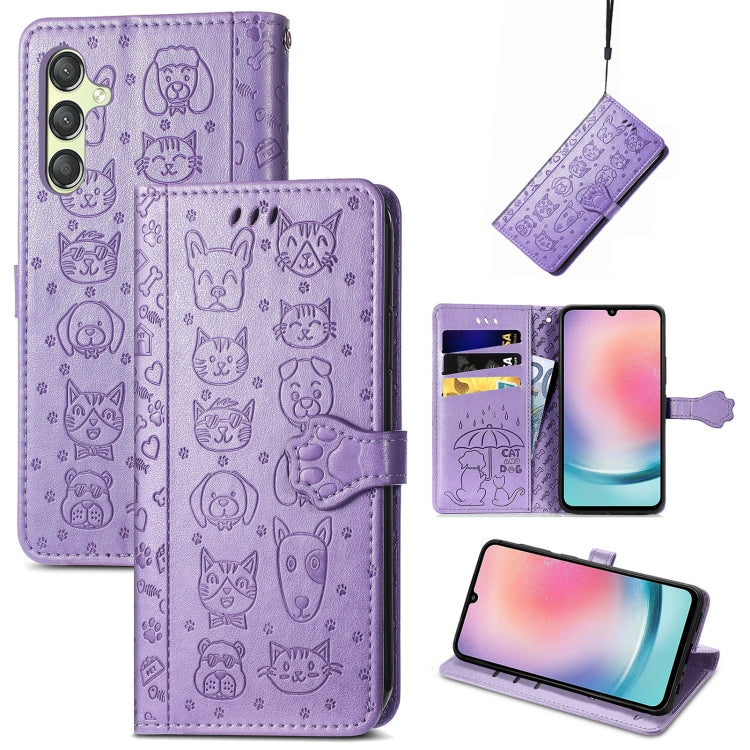 Cat and Dog Embossed Leather Phone Case, For Samsung Galaxy A15, For Samsung Galaxy A05s���������...