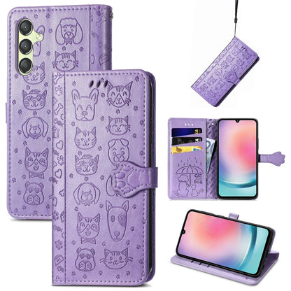 Cat and Dog Embossed Leather Phone Case, For Samsung Galaxy A15, For Samsung Galaxy A05s���������...
